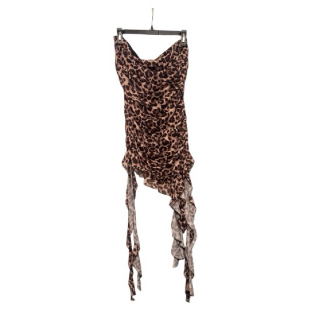 Leopard Print Ruched Strapless Dress